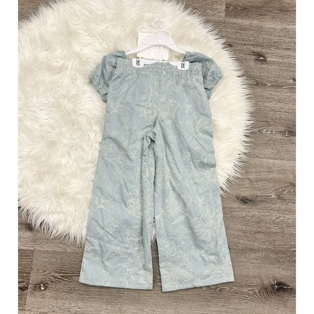 Cupcakes And Cashmere Dusty Blue Embroidered Breezy Summer Set‎ 7/8 With Purse
